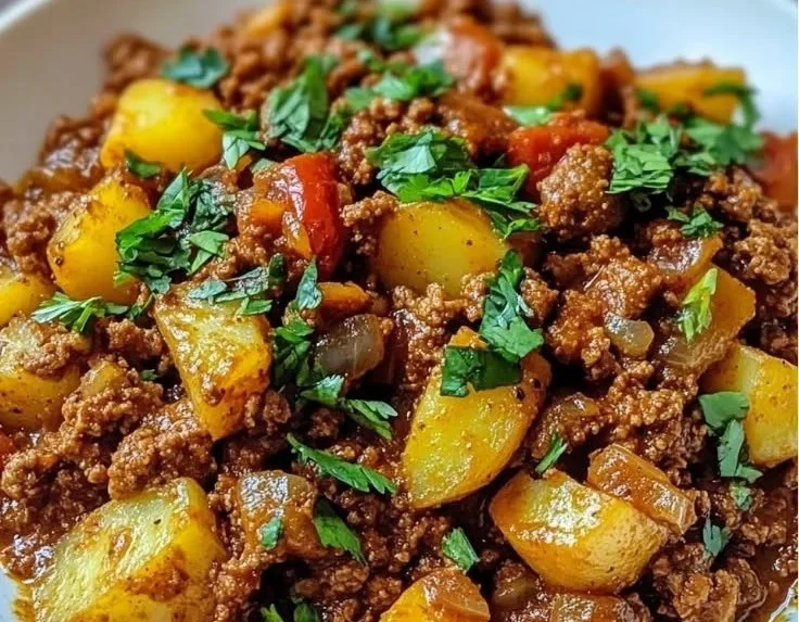A bowl of potato mince ready for cooking, showcasing its texture and versatility.