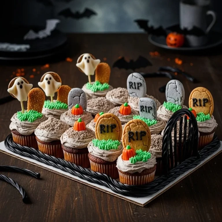 Delicious pull-apart graveyard cupcakes decorated for Halloween