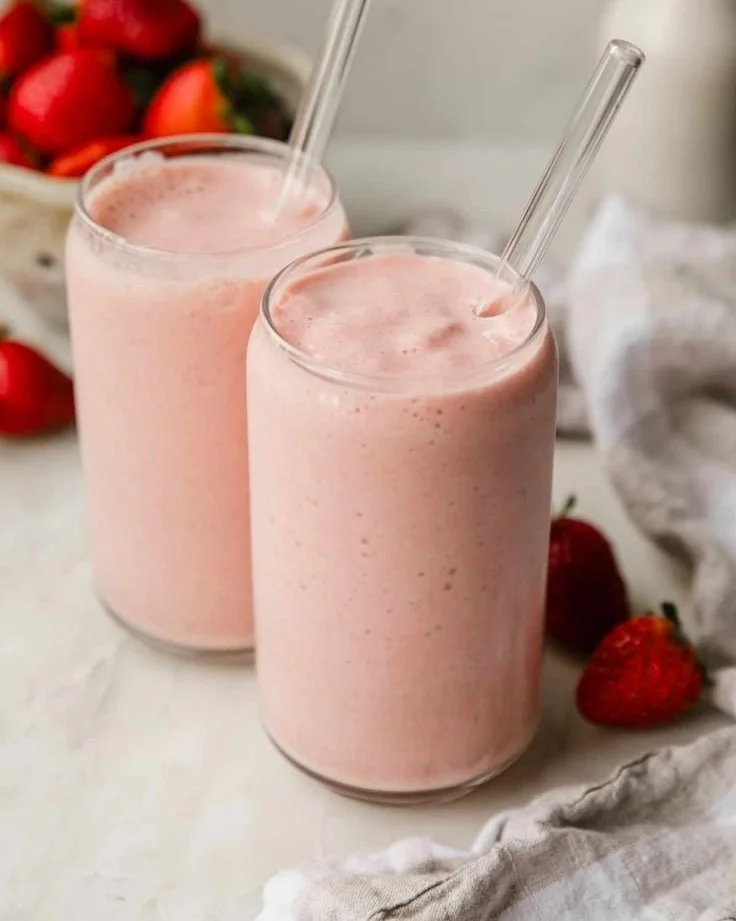 Delicious strawberry protein smoothie in a glass