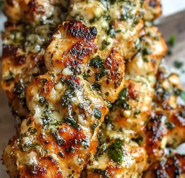 Garlic Parmesan Chicken Skewers grilled to perfection, ideal for summer barbecues.