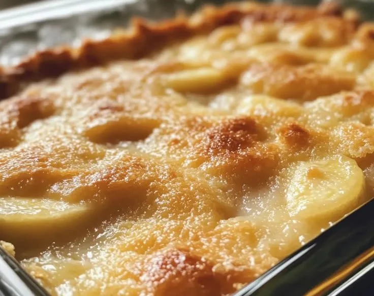 Delicious Southern banana cobbler served in a rustic dish