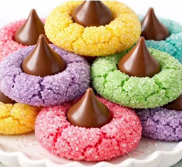 Spring Blossom Cookies decorated with colorful icing and sprinkles