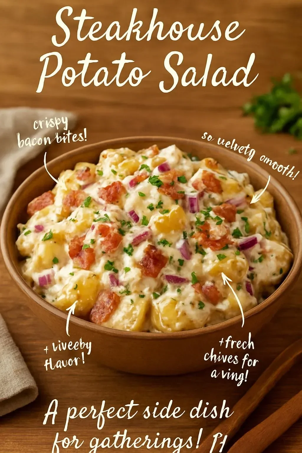 Creamy steakhouse potato salad served as a flavorful side dish.