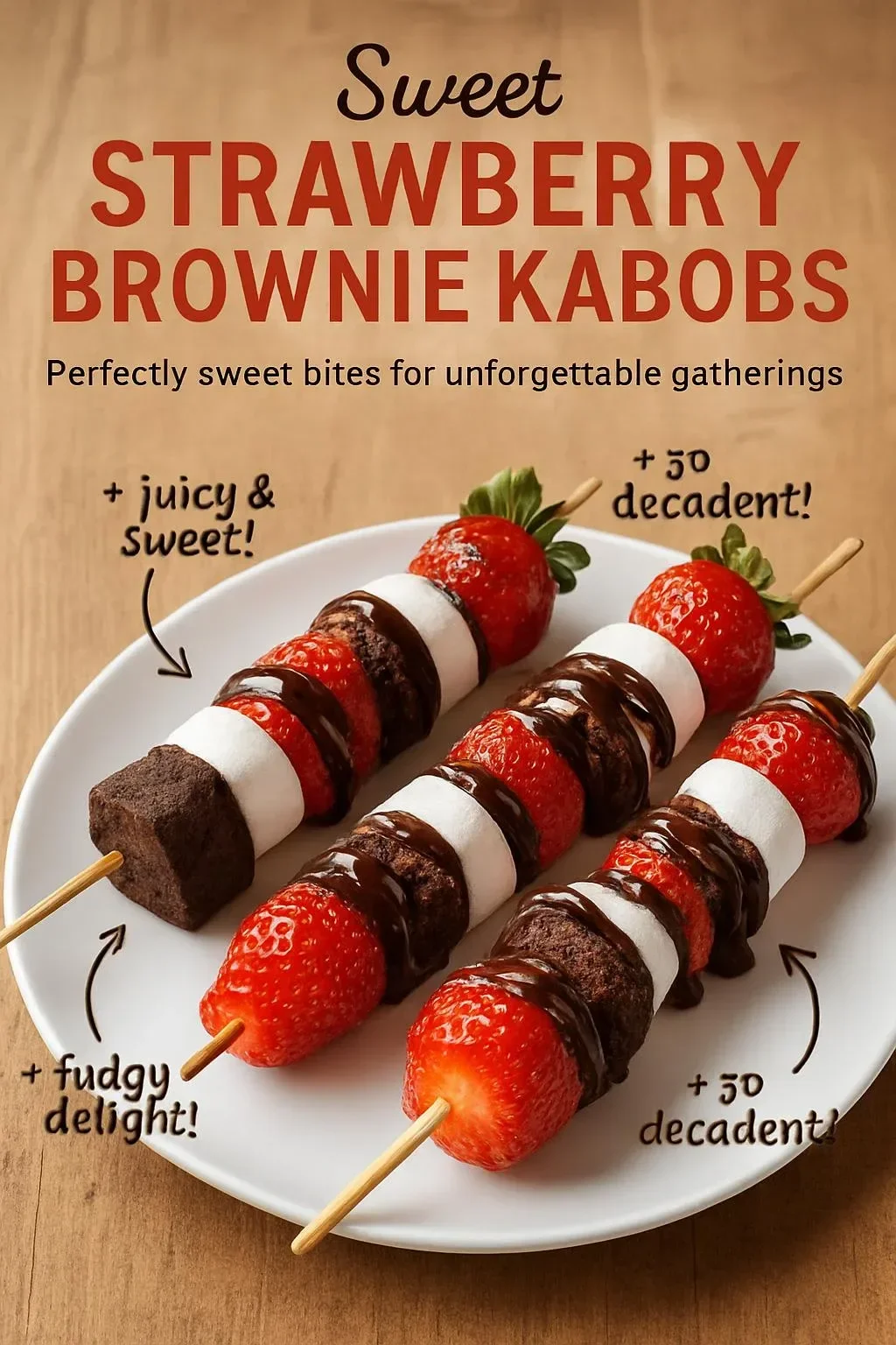 Delicious strawberry brownie kabobs on skewers for a fun party dessert