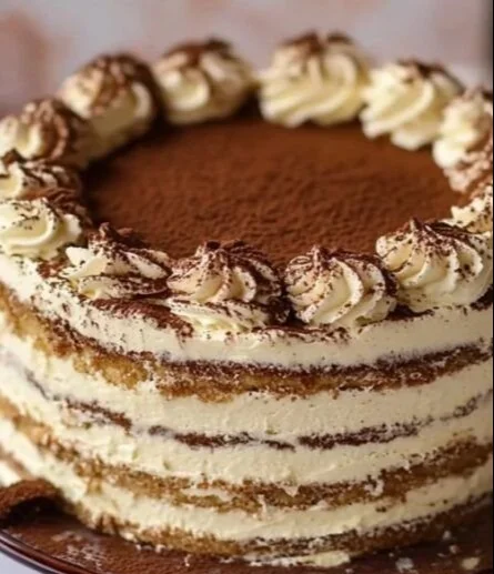 Delicious homemade tiramisu cake with layers of mascarpone and coffee