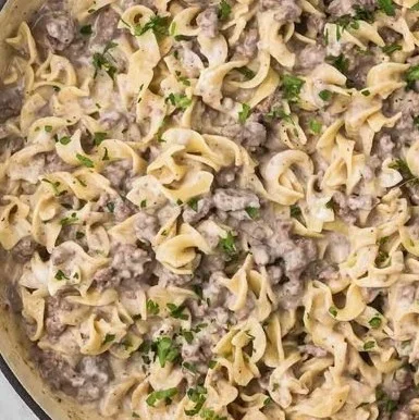 Delicious 30-minute ground beef stroganoff served on a plate