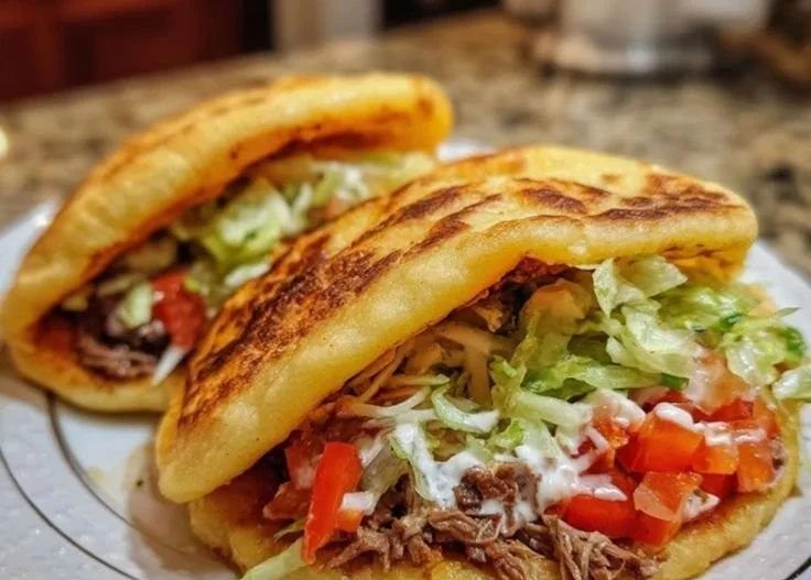 Delicious homemade Mexican gorditas served with toppings