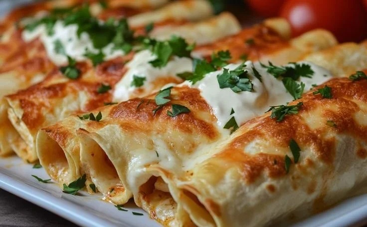 Delicious baked cream cheese chicken taquitos served with dipping sauce