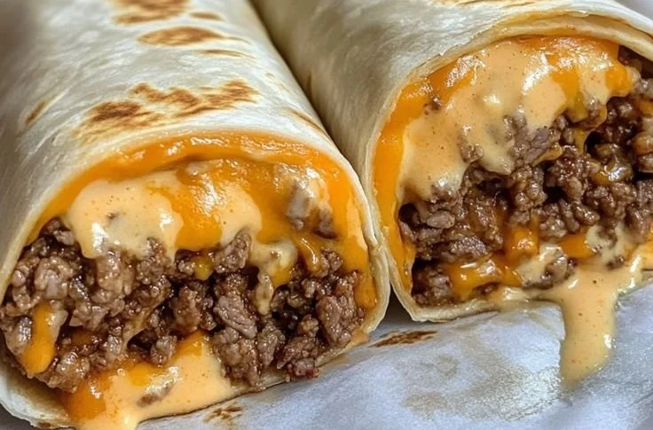 Delicious beef cheese burritos with toppings ready to be served