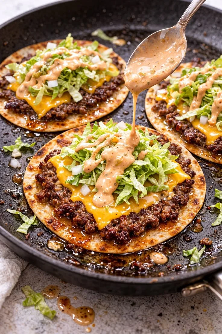 Crispy Big Mac Tacos with layers of beef, cheese, and lettuce