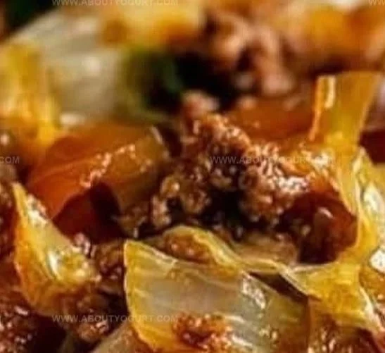 Cabbage and ground beef dish served in a bowl