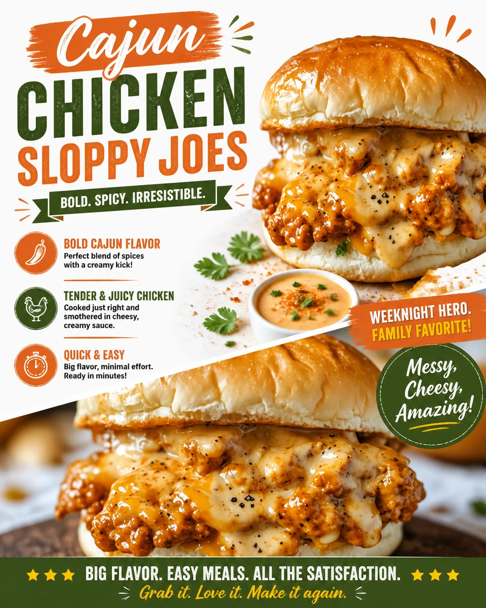 Cajun Chicken Sloppy Joes with spicy seasoning and fresh toppings