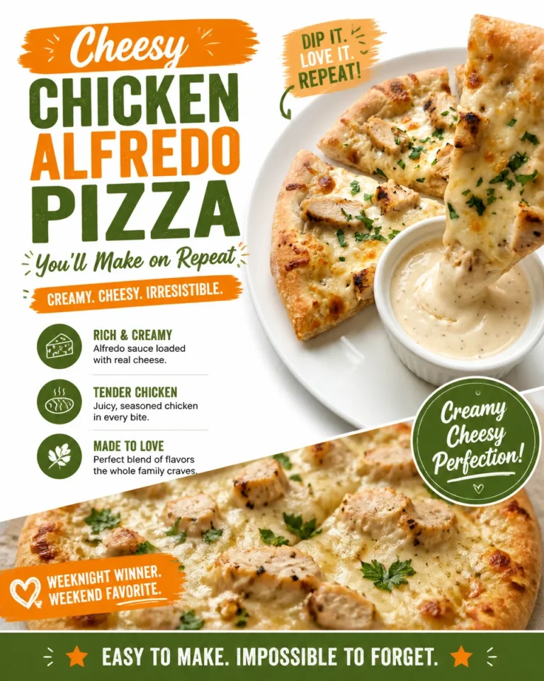 Cheesy Chicken Alfredo Pizza with chicken and creamy sauce
