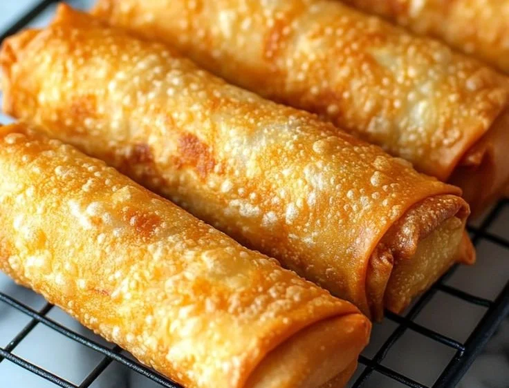 Crispy Crab Rangoon Egg Rolls served with dipping sauce.