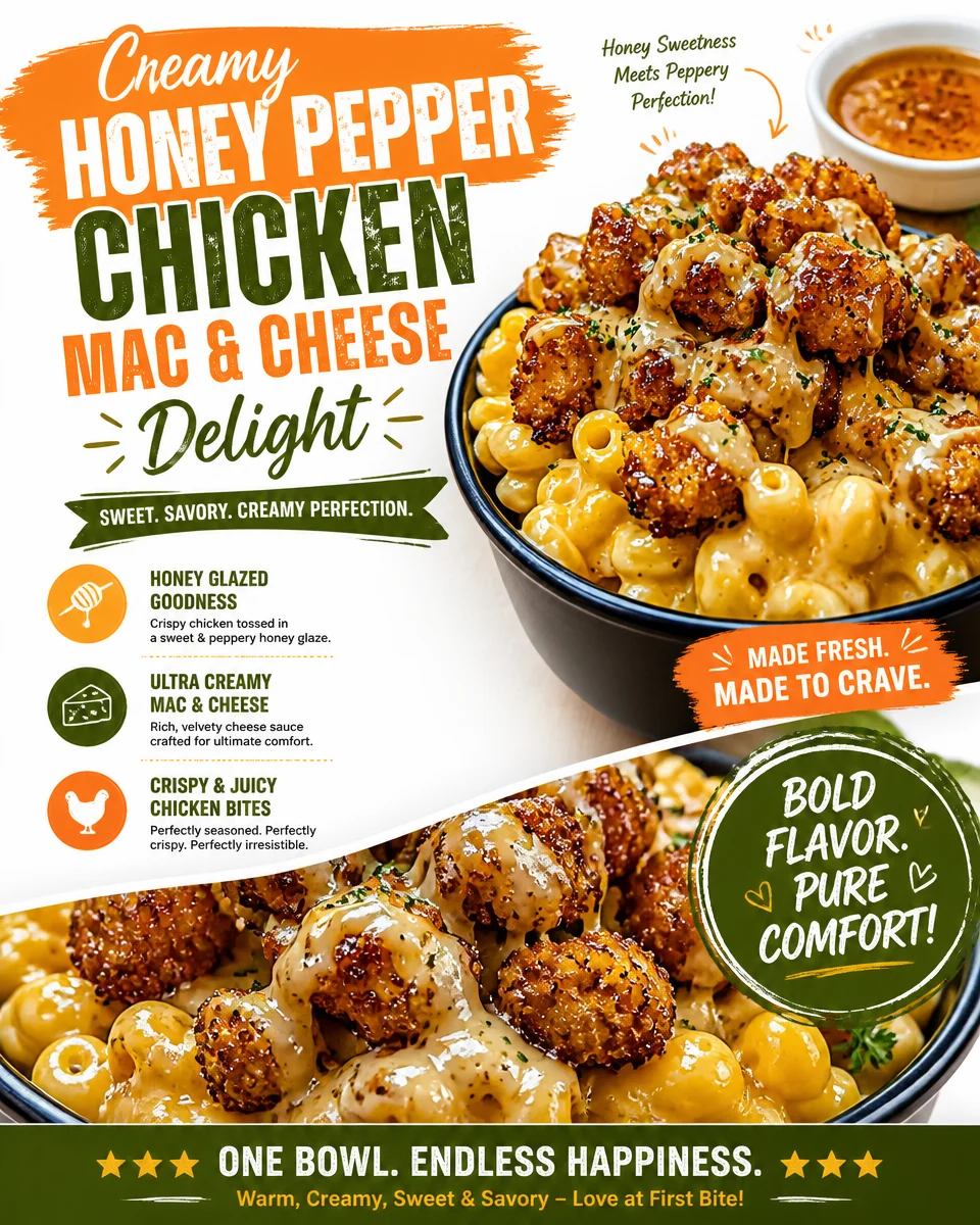 Creamy Honey Pepper Chicken Mac and Cheese served in a bowl