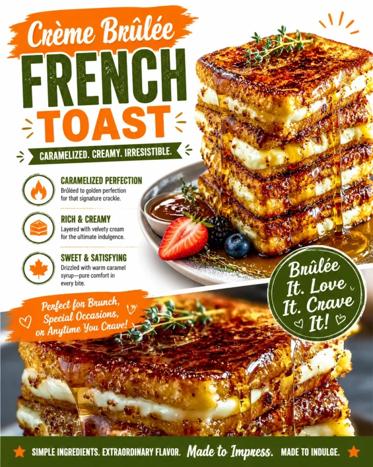 Delicious Crème Brûlée French Toast with caramelized sugar topping