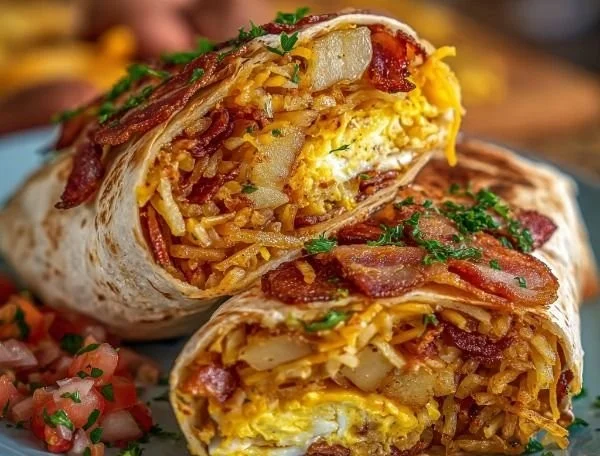Crispy Bacon Egg Cheese Burrito with Golden Potatoes