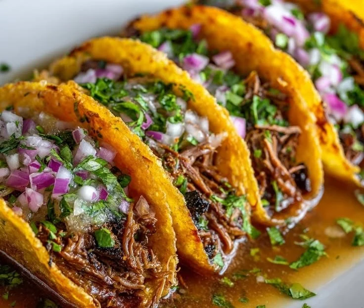 Delicious Crock Pot birria tacos with tender beef and flavorful broth