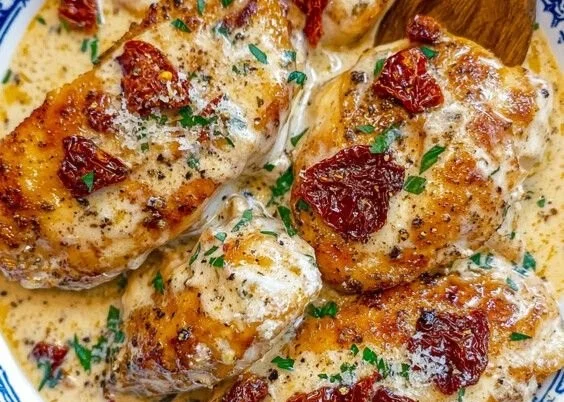 Crock Pot Marry Me Chicken dish garnished with herbs and served in a bowl