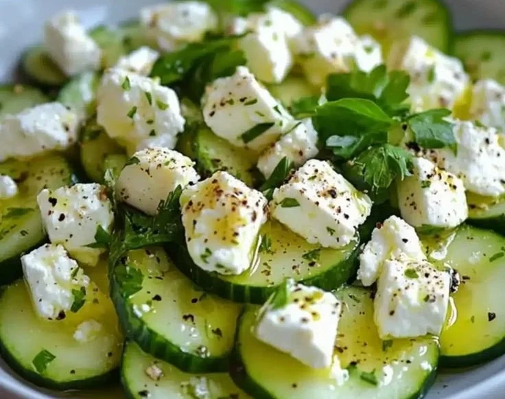 Fresh Cucumber Feta Salad with vibrant cucumbers and crumbled feta cheese