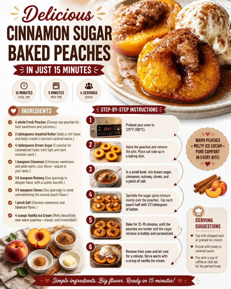 Delicious cinnamon sugar baked peaches fresh out of the oven.