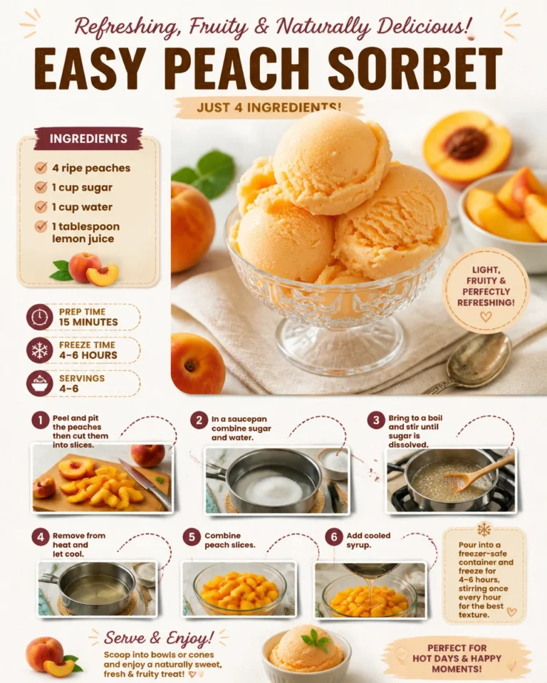 Easy homemade peach sorbet recipe with fresh peaches and a creamy texture.