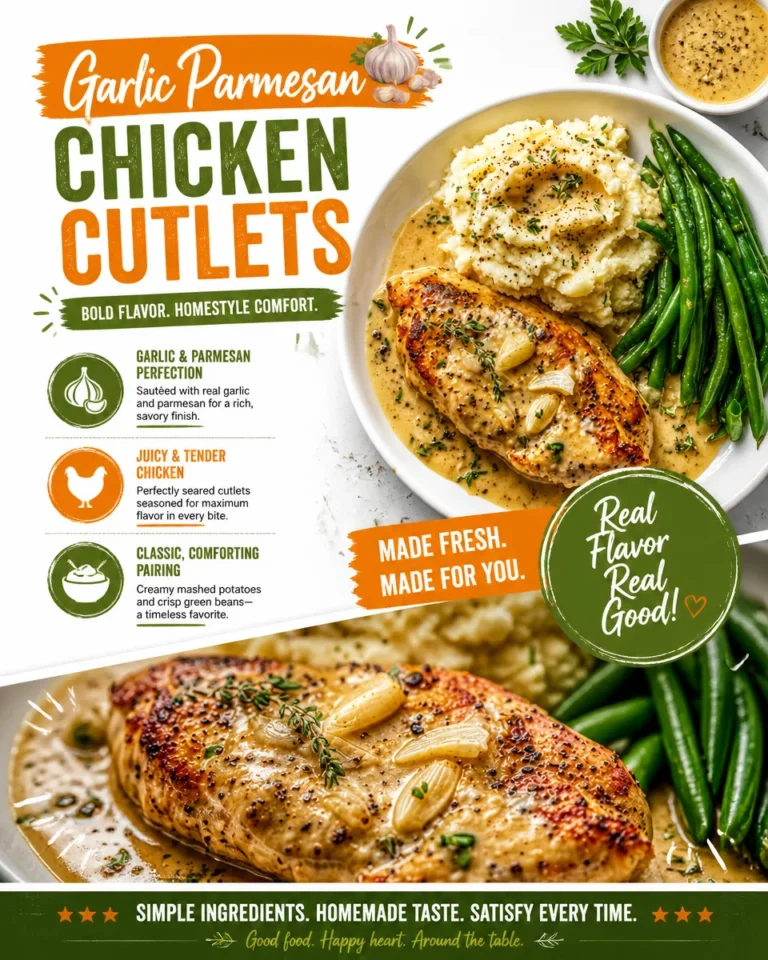 Garlic Parmesan Chicken Cutlets served on a plate with a garnish of parsley.
