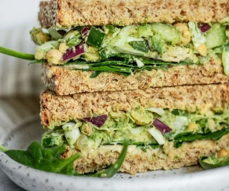Green Goddess Salad Sandwich loaded with fresh vegetables and creamy dressing