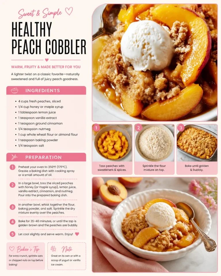 Healthy peach cobbler made with fresh peaches and wholesome ingredients
