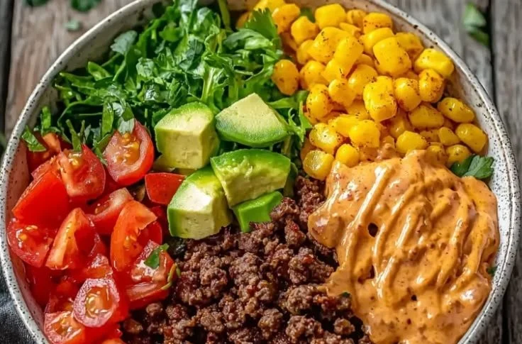 Delicious high protein burger bowls with fresh ingredients and toppings
