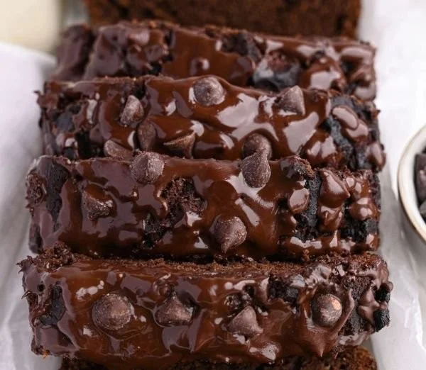 High-protein chocolate banana bread made with ripe bananas and cocoa powder.