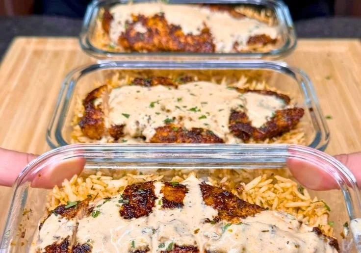 Creamy Cajun Chicken and Rice dish with high protein content