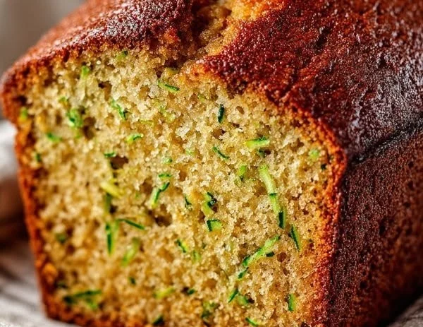 Freshly baked homemade classic zucchini bread on a wooden cutting board