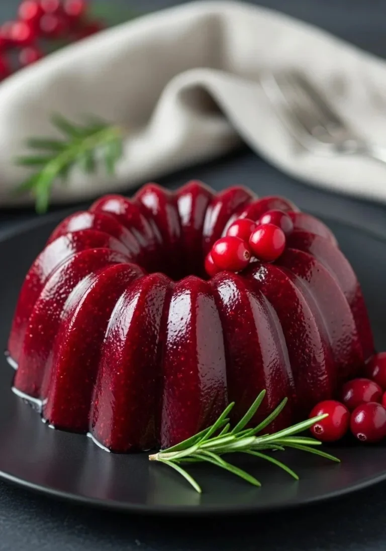 Homemade cranberry sauce in a festive dish ready for serving