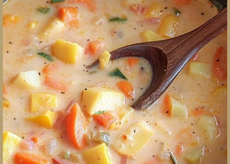 Bowl of colorful summer vegetable stew filled with fresh vegetables