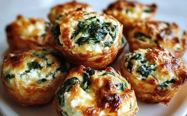 Easy spinach ricotta bites fresh out of the oven, golden and delicious
