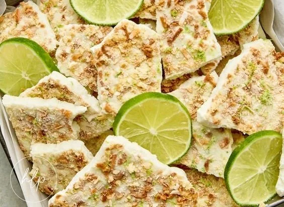 Key Lime Pie Yogurt Bark topped with lime zest and graham cracker crumbs