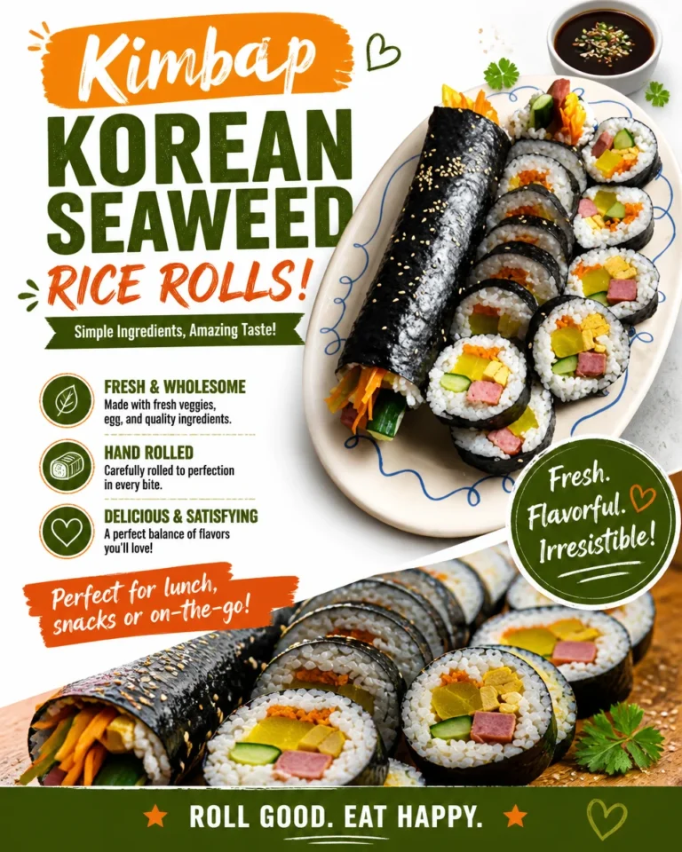 Colorful Kimbap, a traditional Korean seaweed rice roll filled with vegetables and meat.