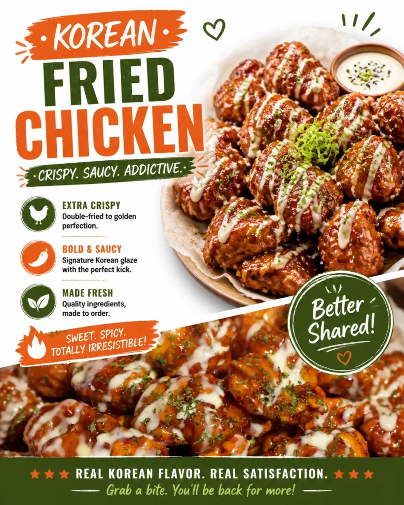 Delicious Korean Fried Chicken with a crispy coating and flavorful sauce