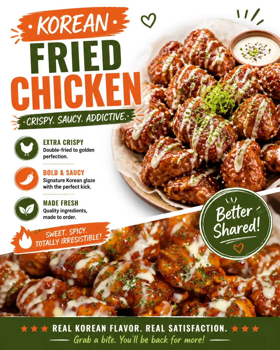 Delicious Korean Fried Chicken with a crispy coating and flavorful sauce
