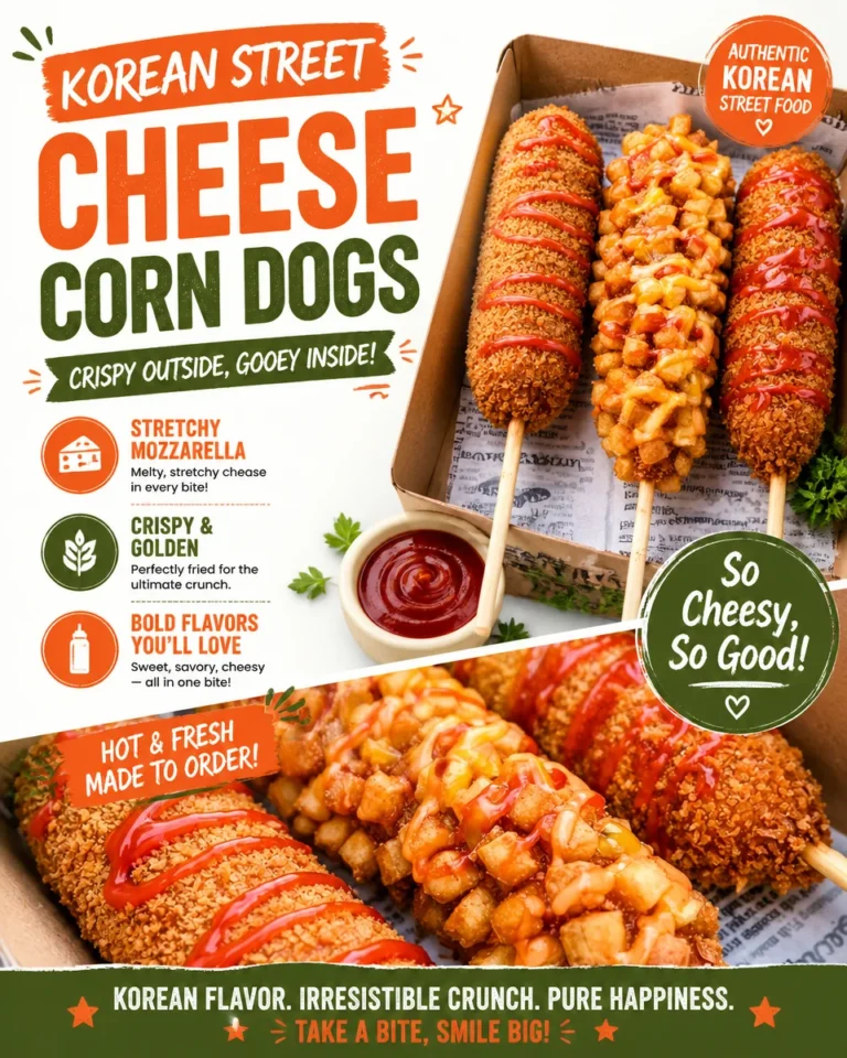 Korean street cheese corn dogs with gooey cheese and crispy batter