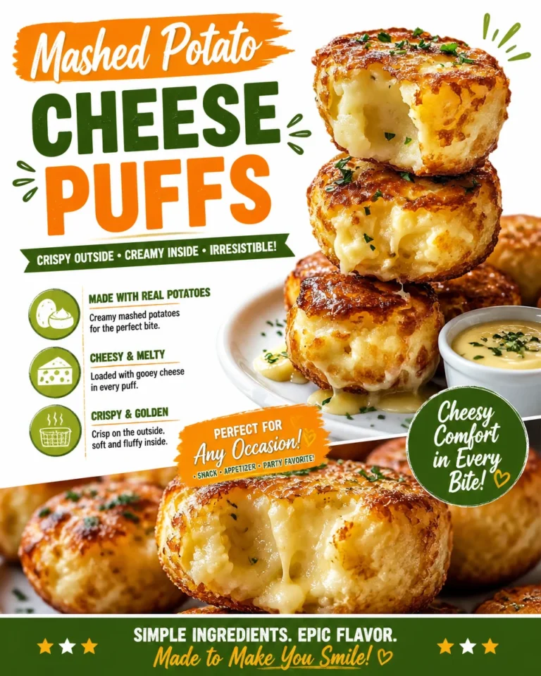Deliciously golden Mashed Potato Cheese Puffs ready to serve as a savory snack.