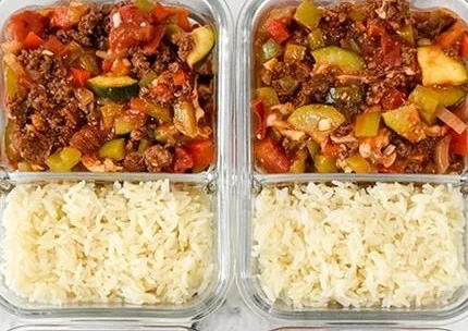 Colorful meal prep unstuffed pepper bowls filled with nutritious ingredients.
