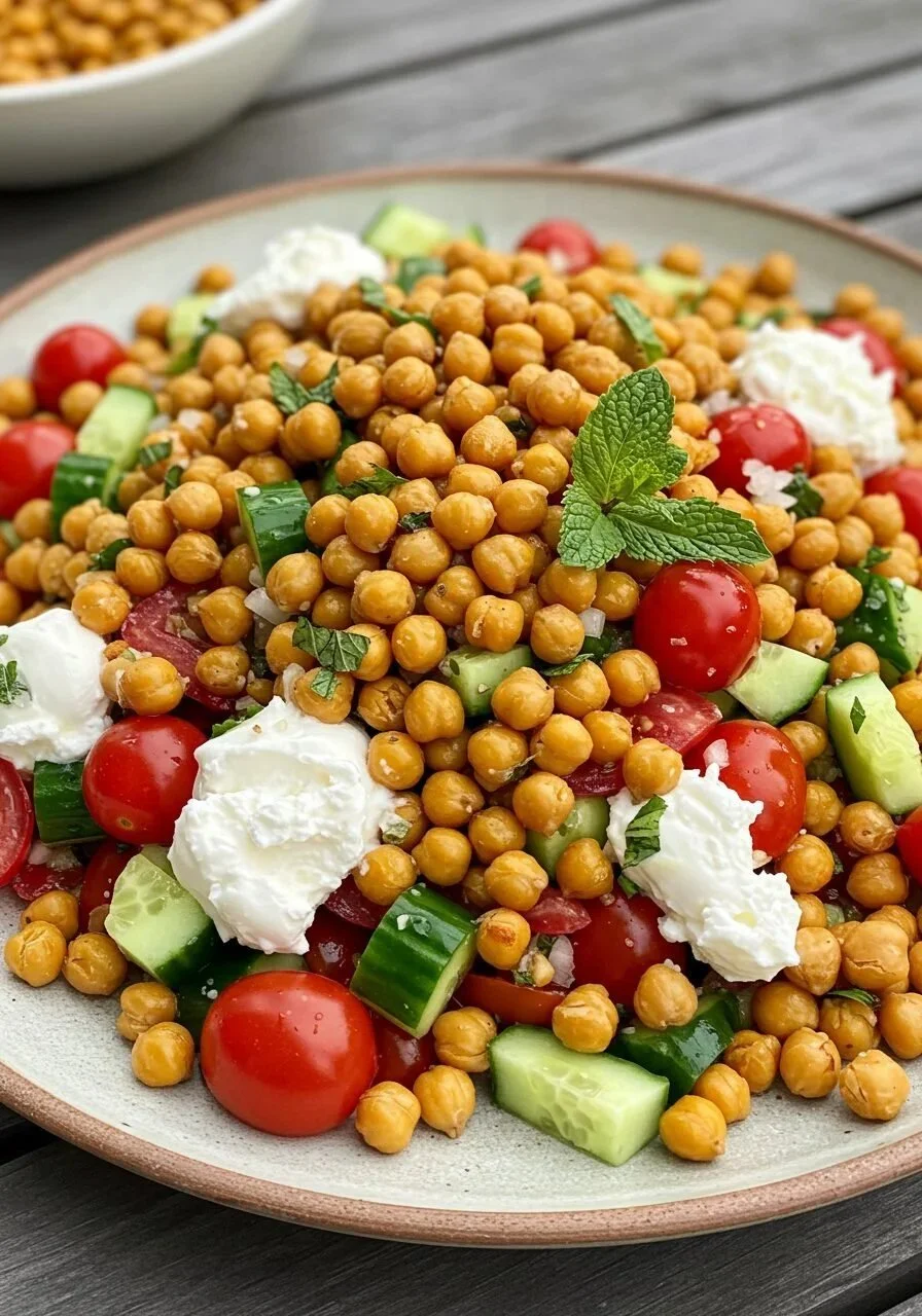 Colorful Mediterranean Chickpea Salad with fresh vegetables and herbs