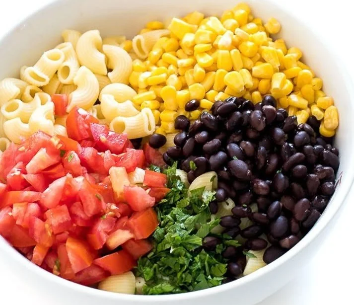 Colorful Mexican Pasta Salad with fresh veggies and spices