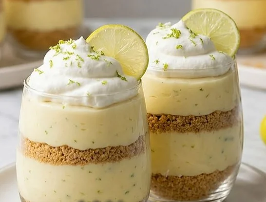 No-Bake Key Lime Pie Dessert Shooters served in glasses