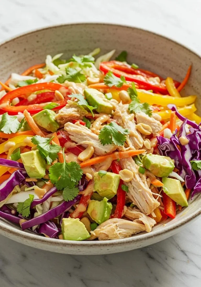 Delicious No-Cook Asian Chicken Salad with vibrant vegetables and chicken strips