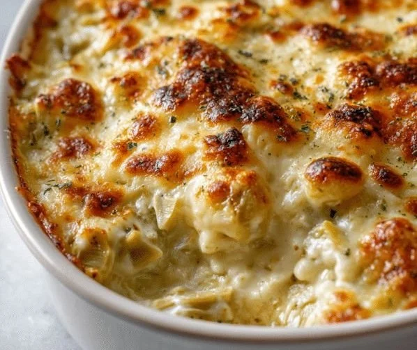 Creamy and flavorful artichoke dip recipe by Paula Deen served with tortilla chips.