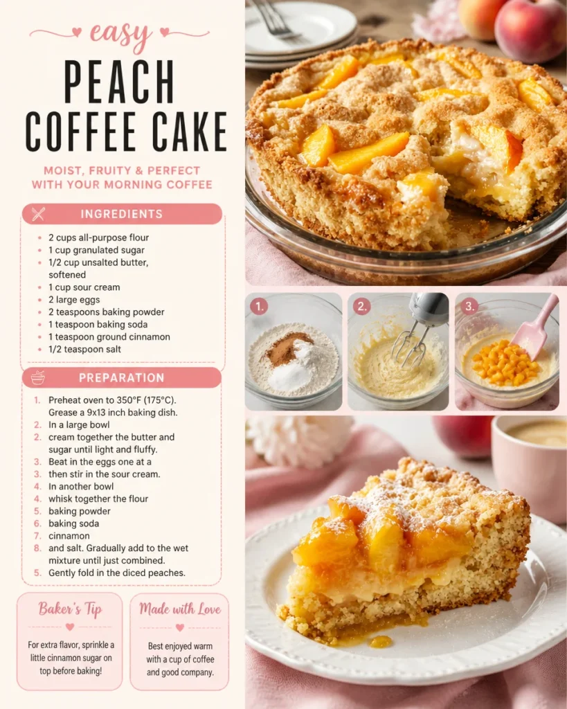Homemade Peach Coffee Cake with fresh peach slices on top
