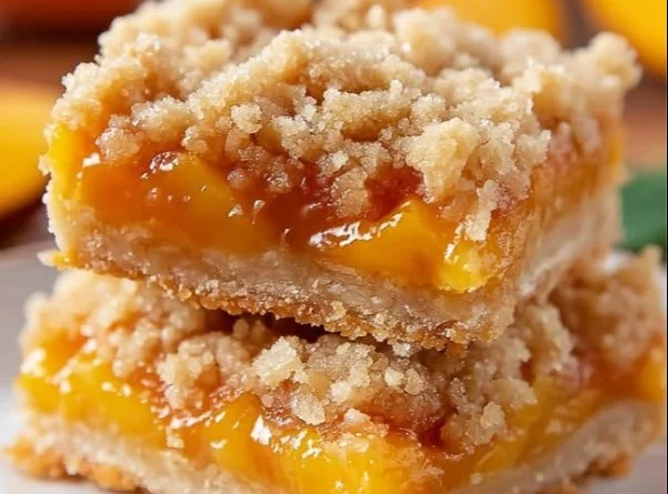 Delicious homemade Peach Crumb Bars with a crumbly topping and fresh peach filling.